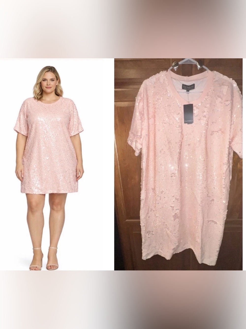 Eloquii Blush Pink Sequin Shift Dress
